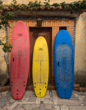 Three soft top surfboards for rent Caparica